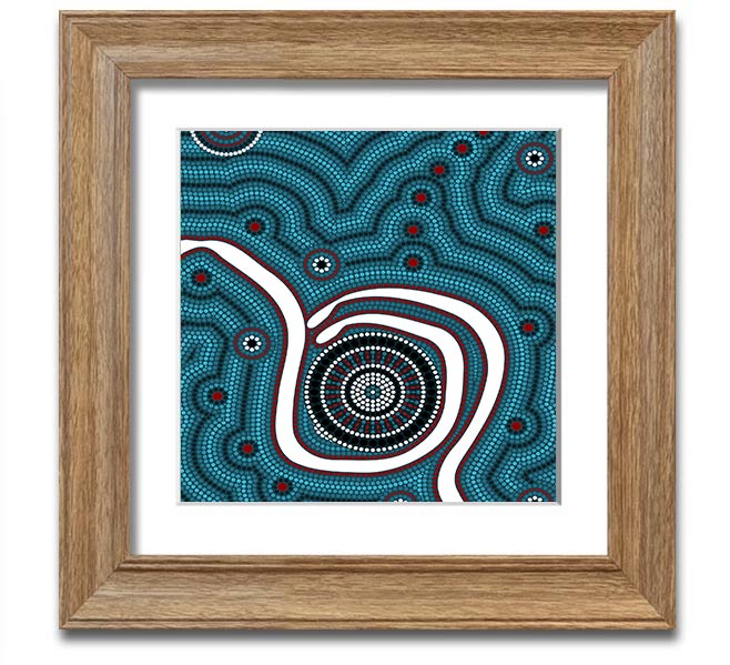 Aboriginal Pattern 1 Square Framed Print showcasing vibrant colors and unique design, ready to hang.